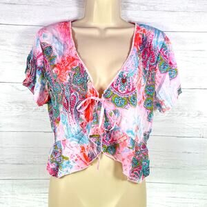 VTG‎ Jessie y2k 2x pink blue floral paisley babydoll tank coquette romantic USA